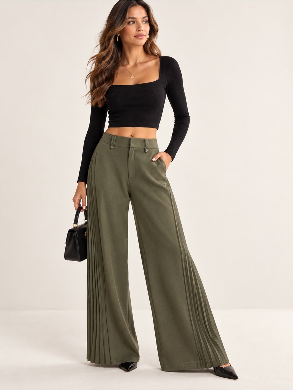 COMMENSE Side Pleated Wide Leg Pants